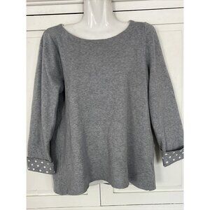 Cynthia Rowley Sweater Top 3/4 Sleeve Gray Medium Polka Dot Cuffs